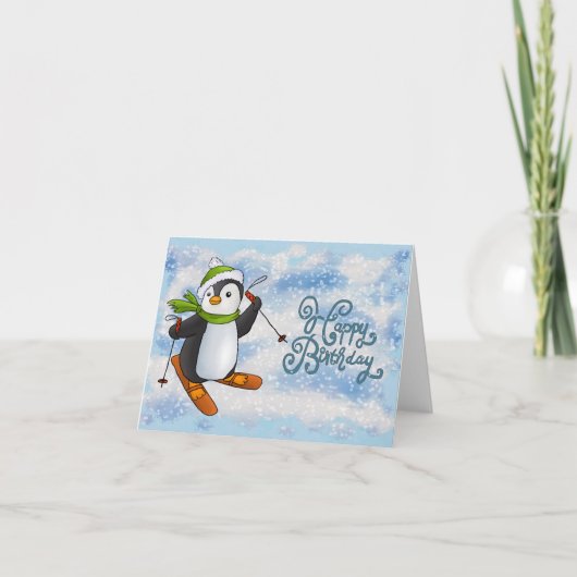 Pinguin mit Ski Karte カード (正面)