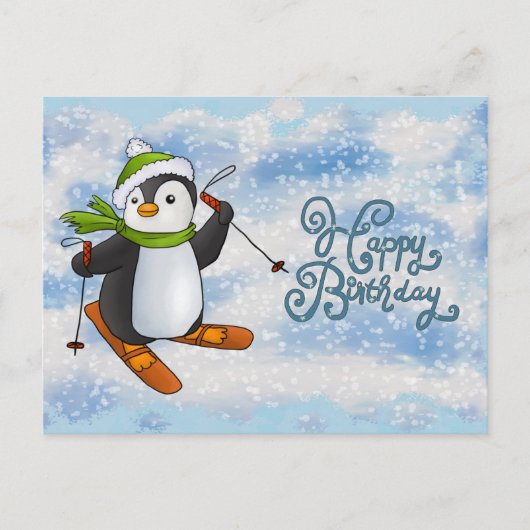 Pinguin mit Ski Karte ポストカード (正面)