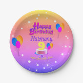 PINKおよび金ゴールドハッピーバースデー ペーパープレート (正面)