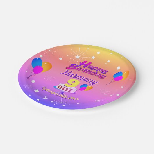 PINKおよび金ゴールドハッピーバースデー ペーパープレート (アングル)