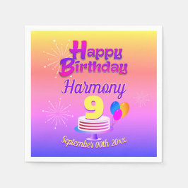 PINKおよび金ゴールドハッピーバースデー |編集可能 スタンダードカクテルナプキン