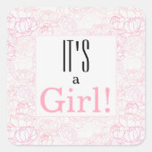 PInkかわいらしフローラ女の子ベビーシャワー スクエアシール (正面)
