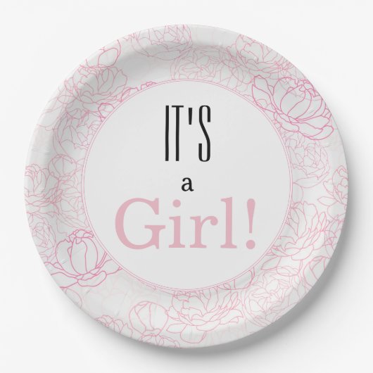 PInkかわいらしフローラ女の子ベビーシャワー ペーパープレート (正面)