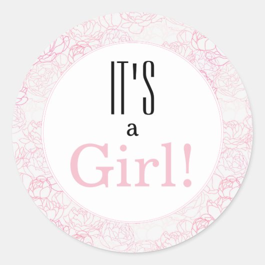PInkかわいらしフローラ女の子ベビーシャワー ラウンドシール (正面)