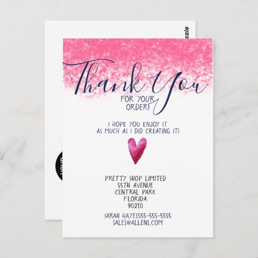 PINKご注文ありがとうございます。ビジネス挿入 ポストカード (正面/裏面)