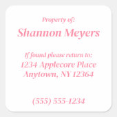 PinkのパーソナライズされたPropertyカスタム Information スクエアシール (正面)