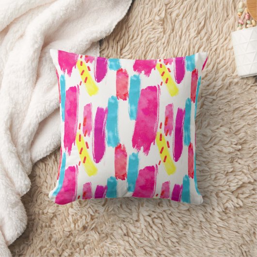 PInkイエローブルー抽象芸術ストローク | クッション (ブランケット)