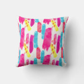 PInkイエローブルー抽象芸術ストローク | クッション (裏面)