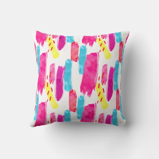 PInkイエローブルー抽象芸術ストローク | クッション (裏面)