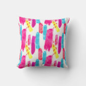 PInkイエローブルー抽象芸術ストローク | クッション (正面)