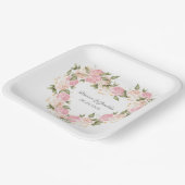PinkエレガントフローラWater Color Names結婚のハート ペーパープレート (傾斜あり)