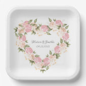 PinkエレガントフローラWater Color Names結婚のハート ペーパープレート (正面)
