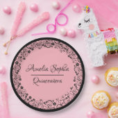 PInkエレガント上のキンセアニラ黒い渦巻き ペーパープレート (パーティー)