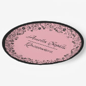 PInkエレガント上のキンセアニラ黒い渦巻き ペーパープレート (アングル)