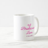 PINKハートミニマルの名前の追加bridesmaidギフト年 コーヒーマグカップ (正面右)