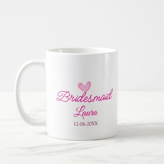 PINKハートミニマルの名前の追加bridesmaidギフト年 コーヒーマグカップ (左)