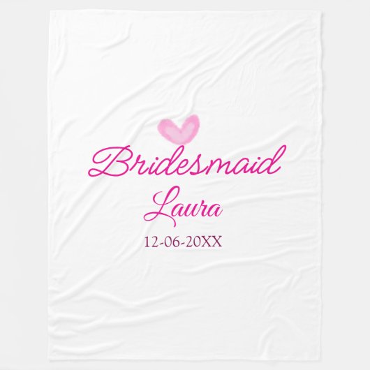 PINKハートミニマルの名前の追加bridesmaidギフト年 フリースブランケット (正面)