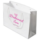 PINKハートミニマルの名前の追加bridesmaidギフト年 ラージペーパーバッグ (裏面アングル)