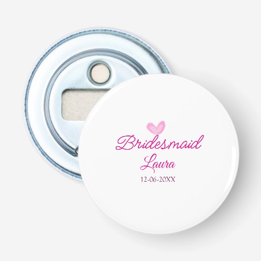 PINKハートミニマルの名前の追加bridesmaidギフト年 栓抜き (正面)