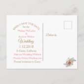 PInkバ素朴ラップフローラ結婚式の日付を保存 案内ポストカード (裏面)