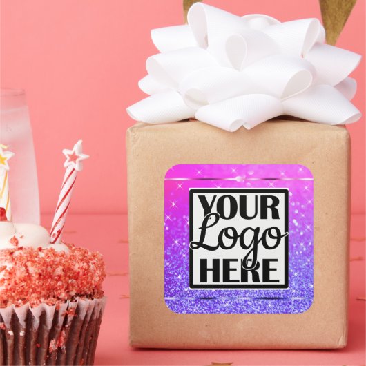 PInkパープルグリッタースパークルスターとロゴ スクエアシール (パーティー)