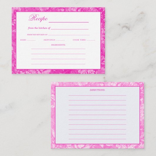 PInkフローラブライダルシャワーレシピ エンクロージャーカード (正面/裏面)