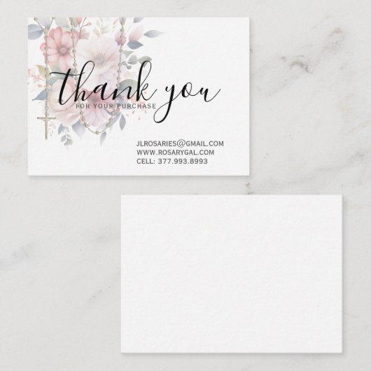 PInkフローラロザリーカトリック宗教 名刺 (正面/裏面)