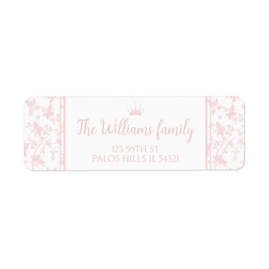 PInkプリンセスフローラルパターン差出人住所ラベル ラベル (正面)