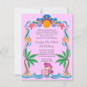 PInkプリンセスマーメイド誕生日パーティーの招待 招待状 (正面)