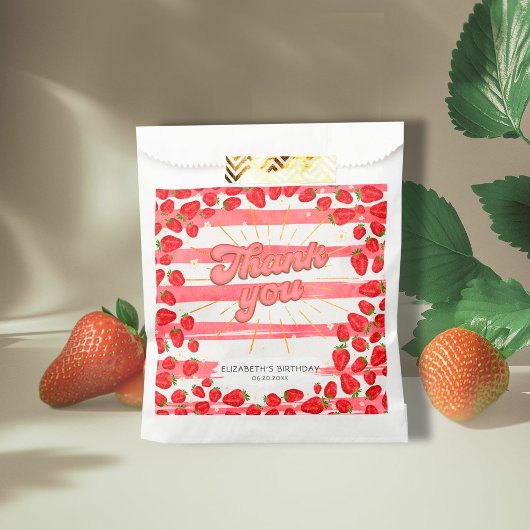 PInkホワイトフローラサンキューレッドストロベリーパーティー フェイバーバッグ