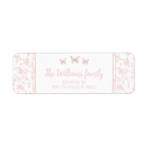 PInkリトルバタフライフローラ差出人住所ラベル