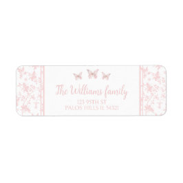 PInkリトルバタフライフローラ差出人住所ラベル ラベル