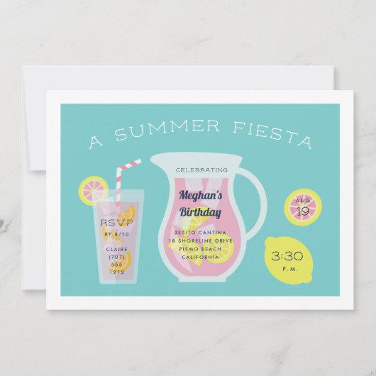 PInkレモネード誕生日パーティーの招待 招待状 (正面)