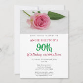 PInkローズフラワー90thバースデーパーティー 招待状 (正面)