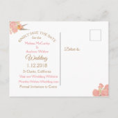 PInkヴィンテージ鳥フローラ結婚式の日付を保存 案内ポストカード (裏面)