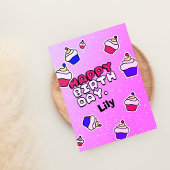 PInk小さな女の子カップケーキ誕生日挨拶 カード