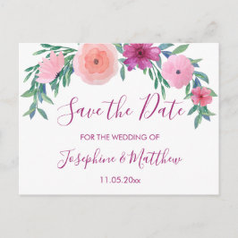 PInk結婚式花の日付の保存 案内ポストカード