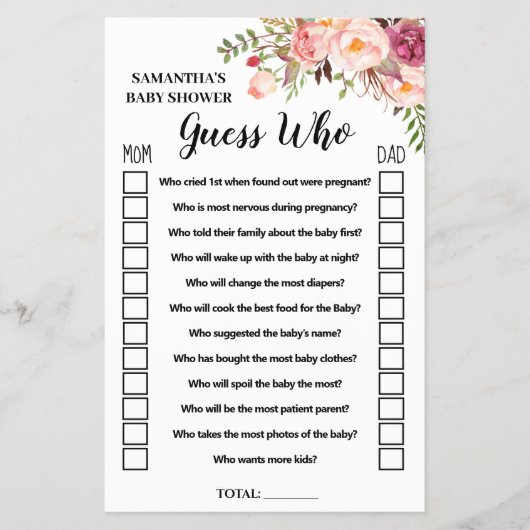 Pink誰が赤ちゃんシャワー二か国語ゲームカード チラシ (正面)