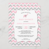 PInk象が本を持って来る赤ちゃんシャワー招待状 招待状 (正面/裏面)