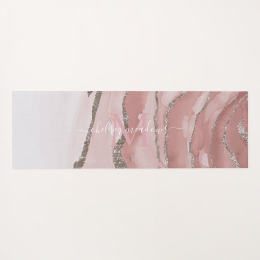 Pink金ゴールド大理石Monogram Cligraphy Script名 ヨガマット (裏面(横))