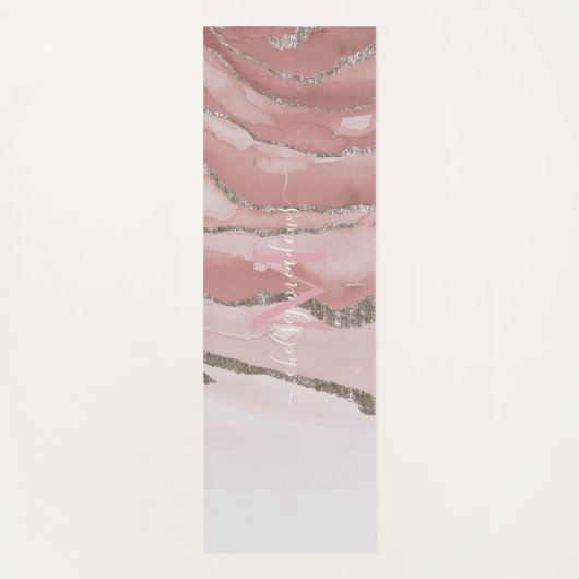 Pink金ゴールド大理石Monogram Cligraphy Script名  ヨガマット (正面)