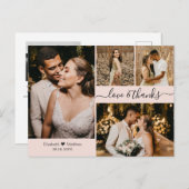 Pink エレガント 4 Photo Collage's 結婚 Thank You ポストカード (正面/裏面)