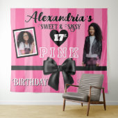 PINK ガーリー Birthday Partyカスタム Photo Any Age タペストリー (インサイチュ(横))