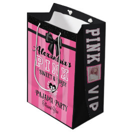 PINK ガーリー Birthday Partyカスタム Photo Any Age ミディアムペーパーバッグ