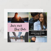 Pink 救 Our New Date Photo Collage 結婚's ポストカード (正面/裏面)