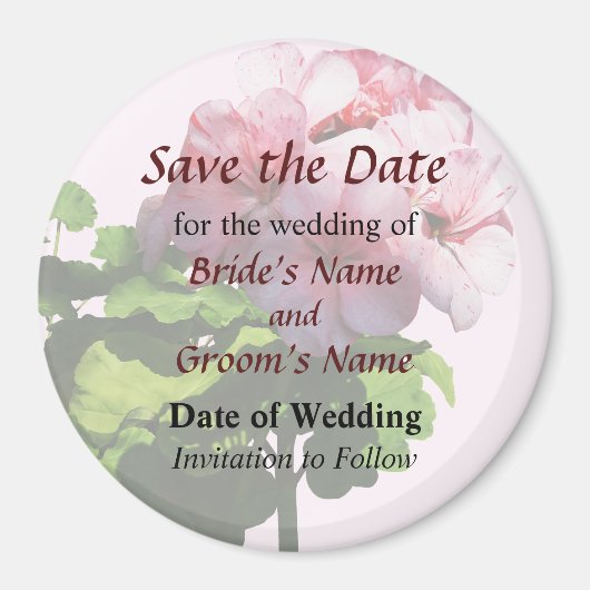 Pink 淡い色の Geranium日付の保存 マグネット (正面)