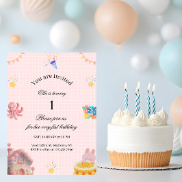 Pink 1st Birthday Invitation  招待状