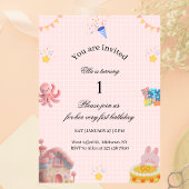 Pink 1st Birthday Invitation  招待状
