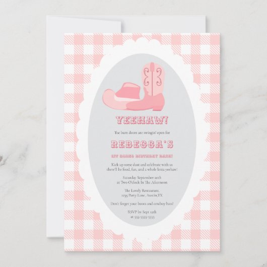 Pink 1st Rodeo Birthday Party  招待状 (正面)