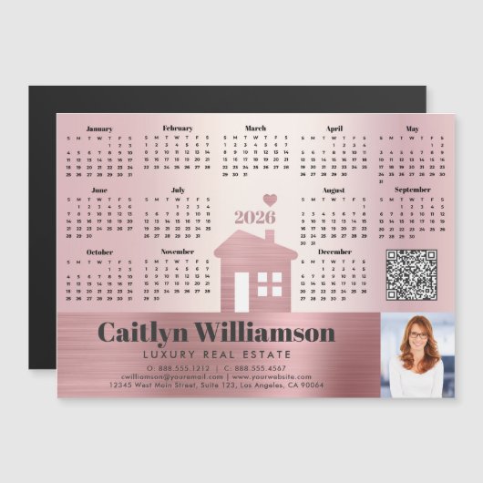 Pink 2026カレンダー不動産仲介業者写真QRコード磁石 (正面/裏面)